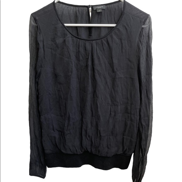 Ann Taylor Black blouse long sleeve merino wool and silk Sz L - Picture 1 of 8